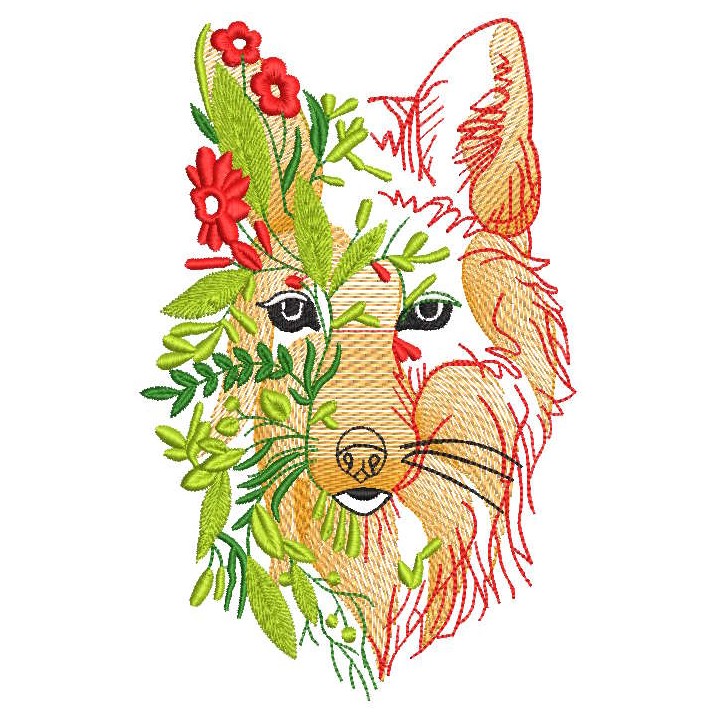 Wolf hidden in autumn foliage embroidery design - Embroidery Design
