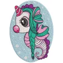 Seahorse girl with long braids embroidery design showcasing intricate details for creative stitching projects.