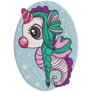 Seahorse girl with long braids embroidery design - Embroidery Design