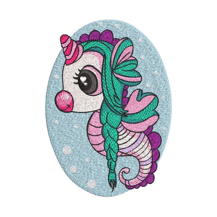 Seahorse girl with long braids embroidery design - Embroidery Design