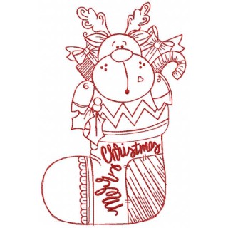 Merrry Christmas Deer in sock embroidery design - Embroidery Design