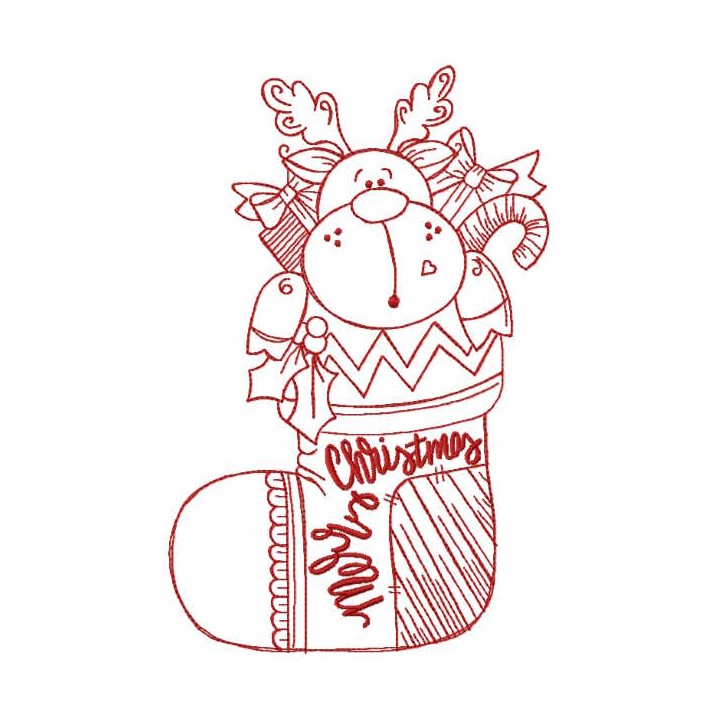 Merrry Christmas Deer in sock embroidery design - Embroidery Design