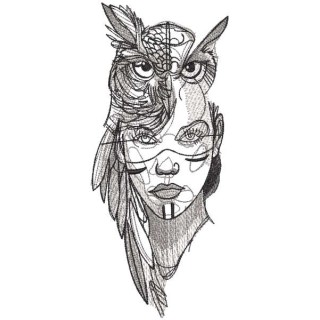 Indian woman dressed as an owl embroidery design - Embroidery Design