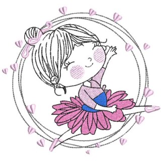 Dancing ballerina in a circle of love embroidery design - Embroidery Design