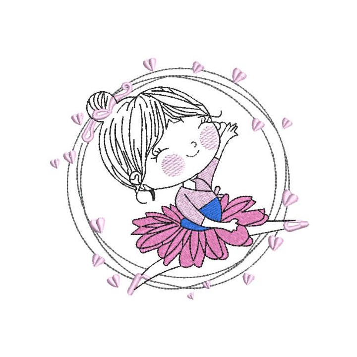 Dancing ballerina in a circle of love embroidery design - Embroidery Design
