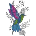 Fluttering hummingbird embroidery design showcasing vibrant stitches, perfect for embellishing home decor or apparel.