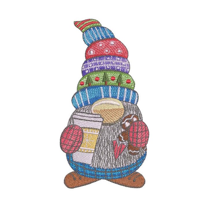 Dwarf with a cup of coffee and gingerbread embroidery design - Embroidery Design