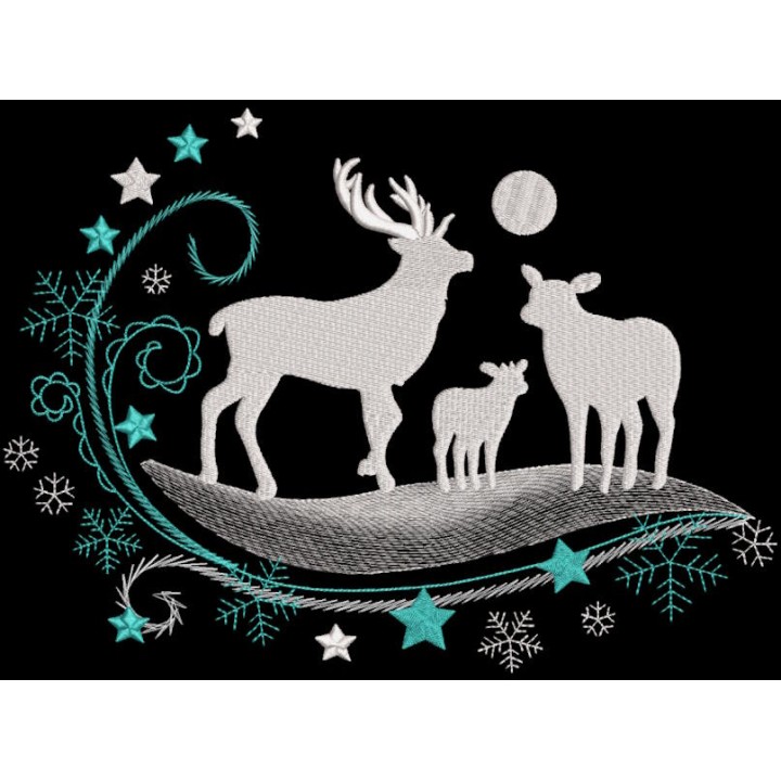 Christmas night landscape embroidery design - Embroidery Design