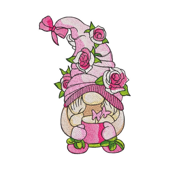 Roses dwarf with magic pot embroidery design - Embroidery Design