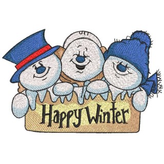 Trio Snowmen happy winter embroidery design - Embroidery Design