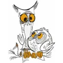 Two owls friends embroidery design showcasing adorable stitched motifs of two cute owls in vibrant colors.