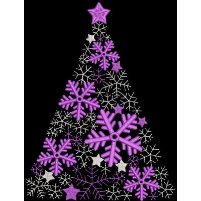 Snowflakes Christmas tree embroidery design showcasing intricate patterns for festive stitching projects.