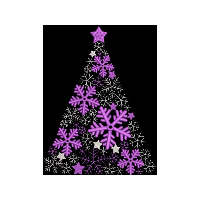 Snowflakes Christmas tree embroidery design showcasing intricate patterns for festive stitching projects.