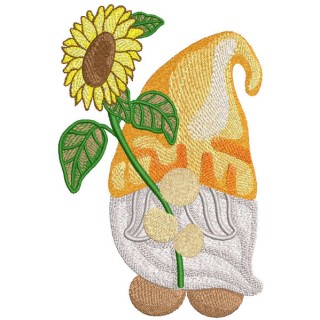 Gnome with big sunflower embroidery design - Embroidery Design