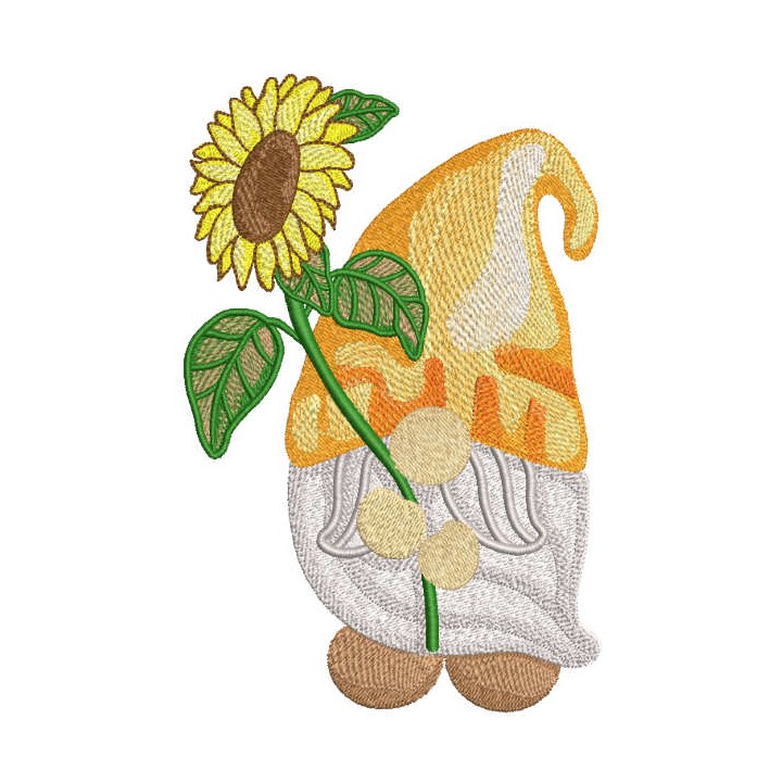 Gnome with big sunflower embroidery design - Embroidery Design