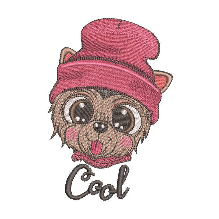 Dog in winter hat with tongue hanging out embroidery design - Embroidery Design