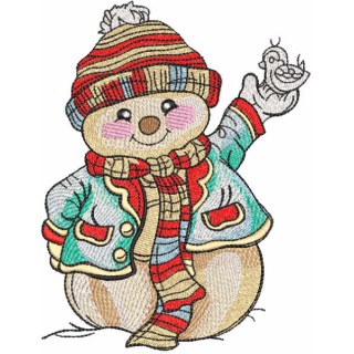 Snowman with snow bird embroidery design - Embroidery Design