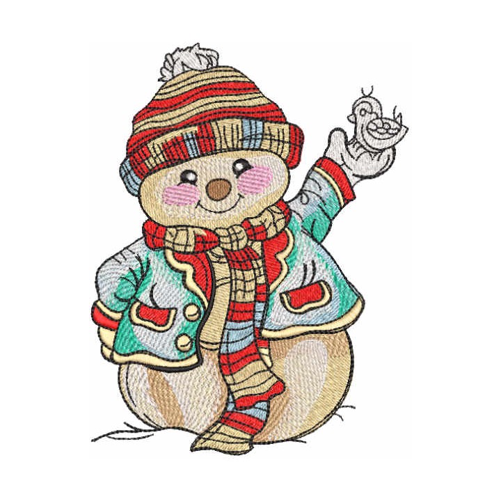 Snowman with snow bird embroidery design - Embroidery Design