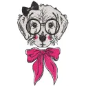 Embroidery design featuring a dog girl wearing glasses, ideal for stitching on t-shirts or tote bags.