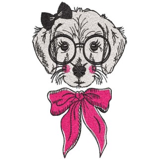 Dog girl with glasses embroidery design - Embroidery Design
