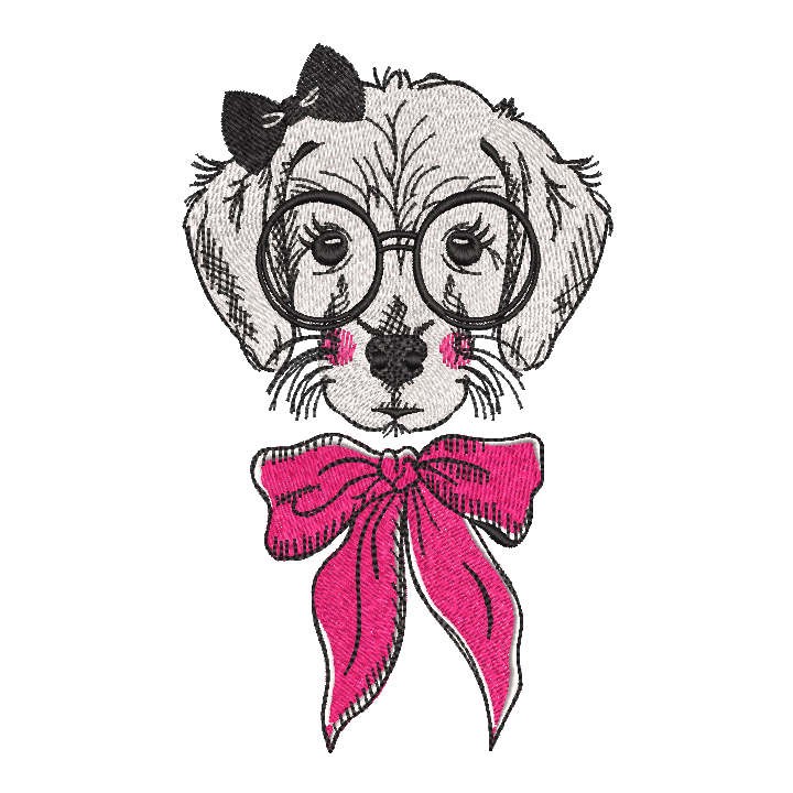 Dog girl with glasses embroidery design - Embroidery Design