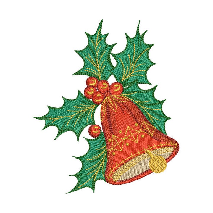 Red Christmas bell embroidery design - Embroidery Design