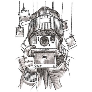Girl winter photographer with Polaroid embroidery design - Embroidery Design