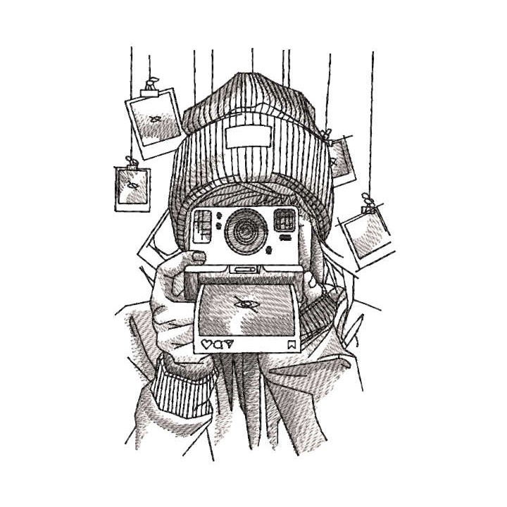 Girl winter photographer with Polaroid embroidery design - Embroidery Design