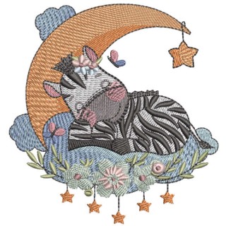 Baby zebra sleeping on a crescent embroidery design - Embroidery Design
