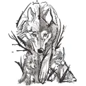 She-wolf with family sketch embroidery design, showcasing a beautiful wolf motif for stitching on various fabrics.