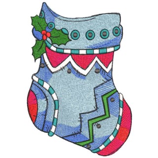 Blue christmas sock embroidery design - Embroidery Design