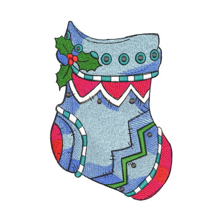 Blue christmas sock embroidery design - Embroidery Design