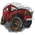 Artistic Jeep embroidery design showcasing a detailed stitched motif for car enthusiasts on various fabric items.