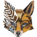 Autumn Time Fox embroidery design showcasing a charming fox surrounded by fall leaves and seasonal elements.
