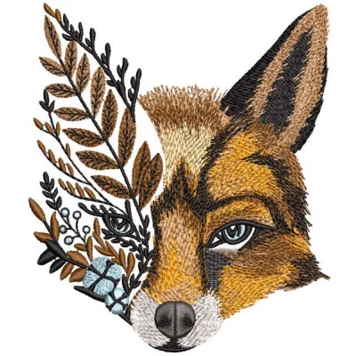 Autumn Time Fox embroidery design showcasing a charming fox surrounded by fall leaves and seasonal elements.