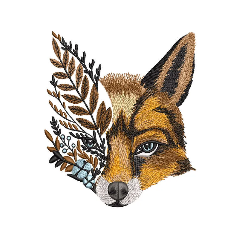 Autumn Time Fox embroidery design showcasing a charming fox surrounded by fall leaves and seasonal elements.