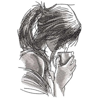 Sketch girl with hot cup drink embroidery design - Embroidery Design