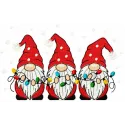 Trio of festive Christmas gnomes with garland embroidery design, ideal for holiday-themed projects and decorations.