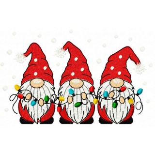 Trio Christmas gnomes with garland embroidery design - Embroidery Design