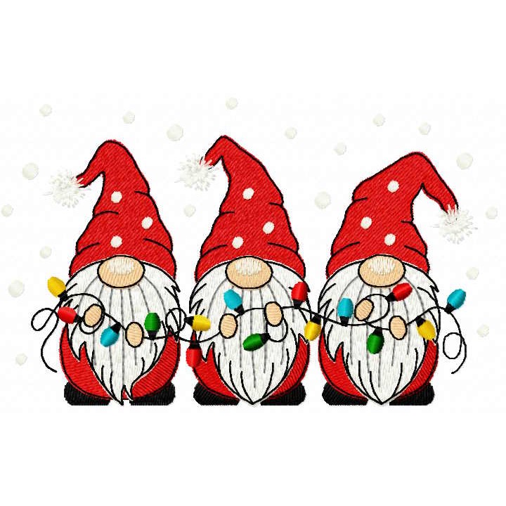 Trio Christmas gnomes with garland embroidery design - Embroidery Design