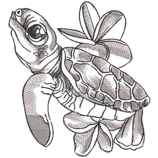 Greyscale turtle with flower embroidery design - Embroidery Design