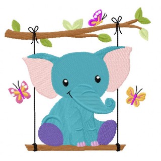 Elephant on a swing embroidery design - Embroidery Design