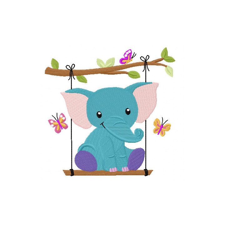 Elephant on a swing embroidery design - Embroidery Design