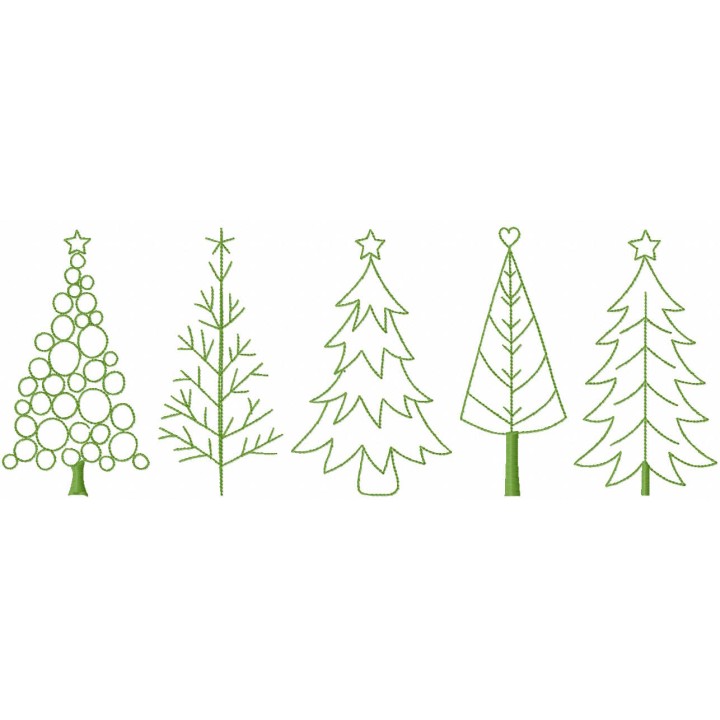 Five Christmas trees embroidery design - Embroidery Design
