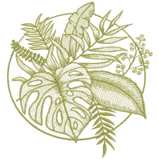 Monstera and tropical flowers embroidery design - Embroidery Design