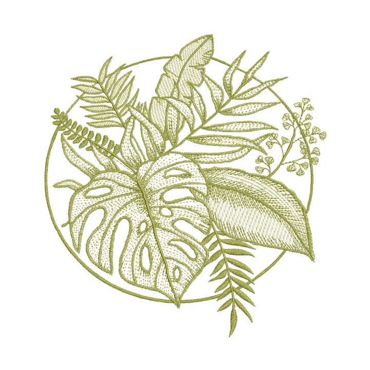Monstera and tropical flowers embroidery design - Embroidery Design