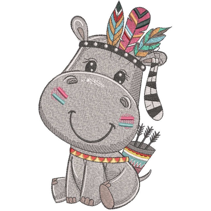 Hippo indian with bow and arrow embroidery design - Embroidery Design