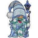 Funny winter dwarf lantern embroidery design featuring a whimsical gnome character, ideal for festive projects.