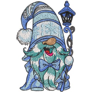 Funny winter dwarf lantern embroidery design - Embroidery Design