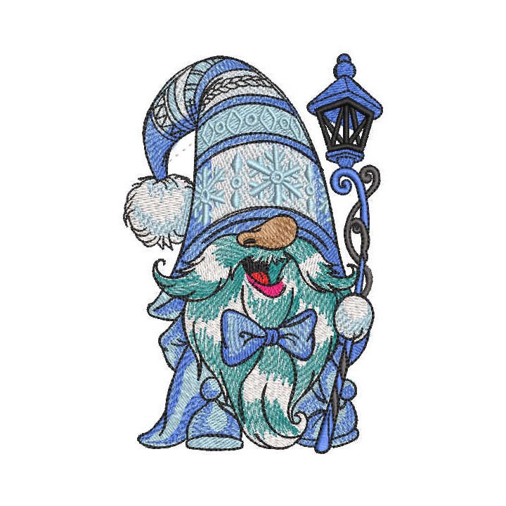 Funny winter dwarf lantern embroidery design - Embroidery Design